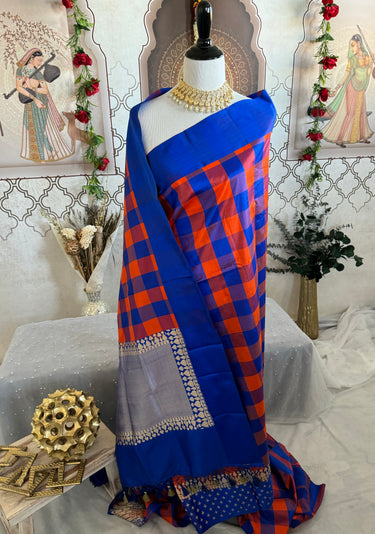 Banarasi Katan Silk Saree | Royal Blue | Gold Zari | Handwoven | Silk Mark Certified | Ships from California